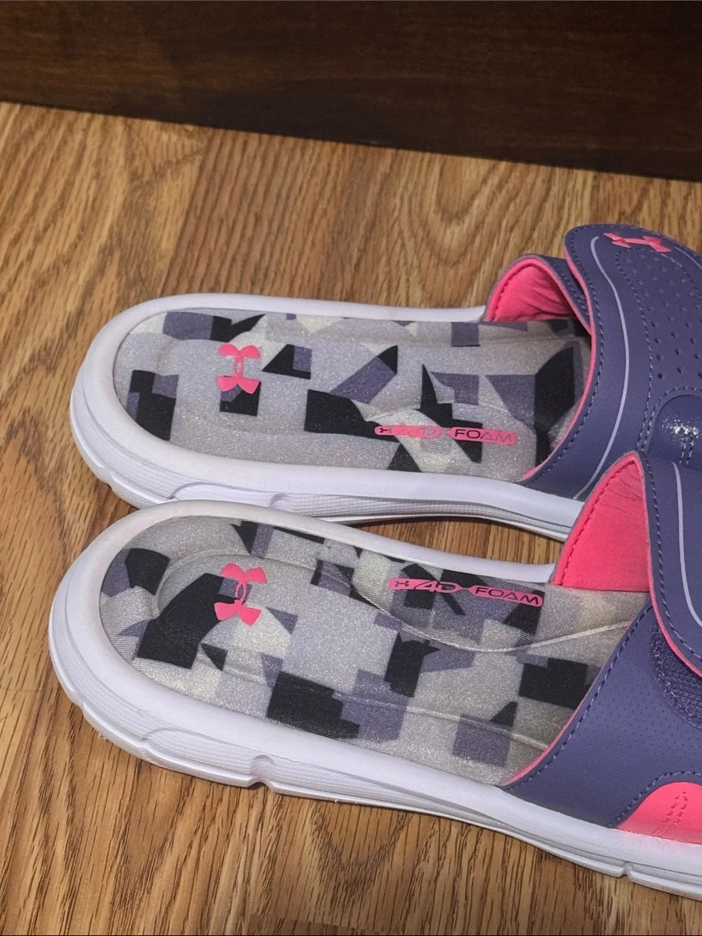 Under Armour Kids Purple Slide Sandals with Pink Accents